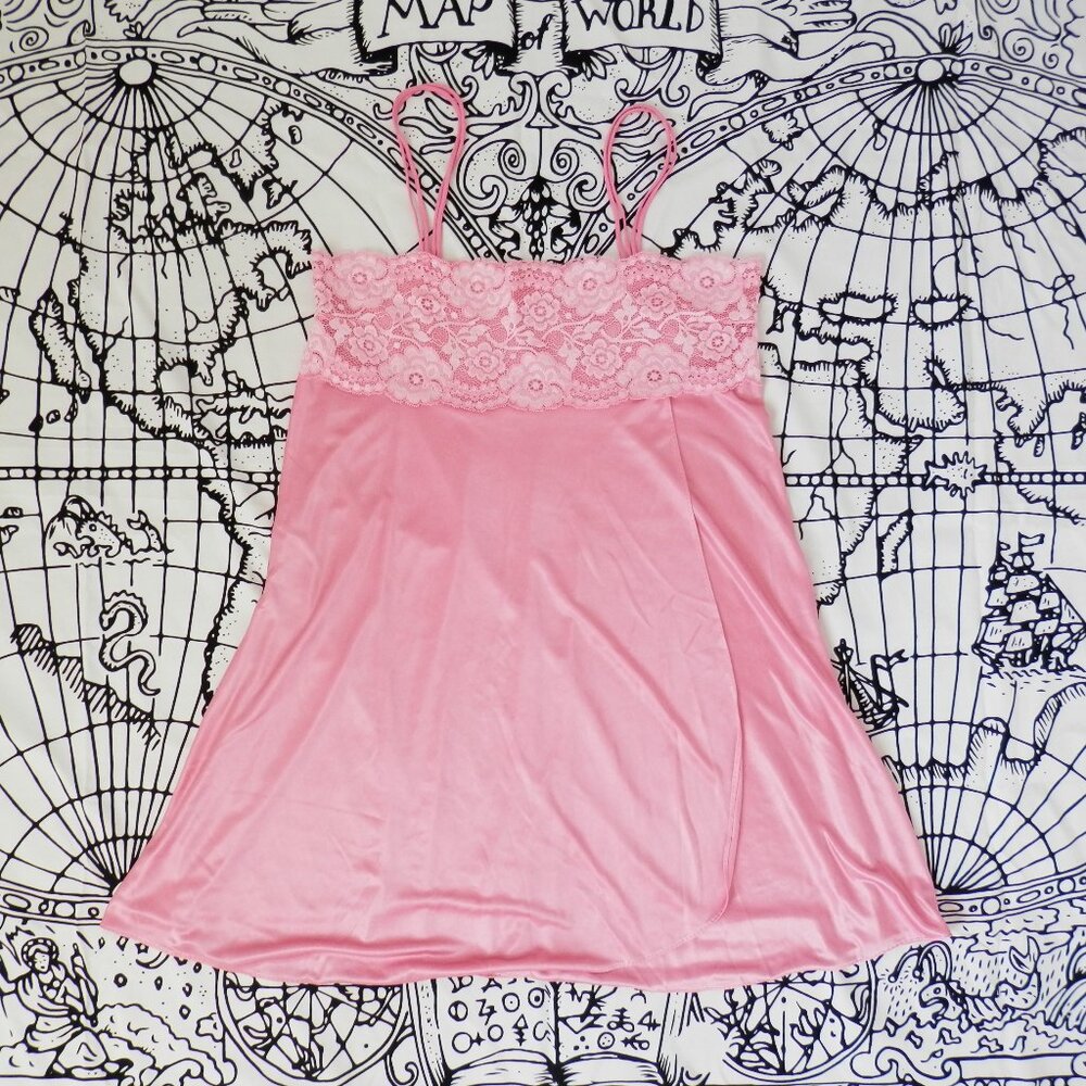 ✨ Y2K Babydoll Pink Sheer Lace Satin Slip